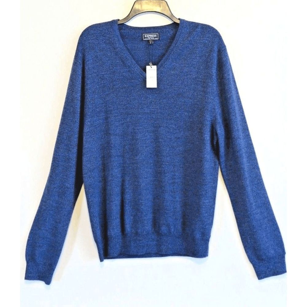 NEW Men’s Size X-Small EXPRESS 100% Wool V-Neck Pullover Navy Blue 184-00511